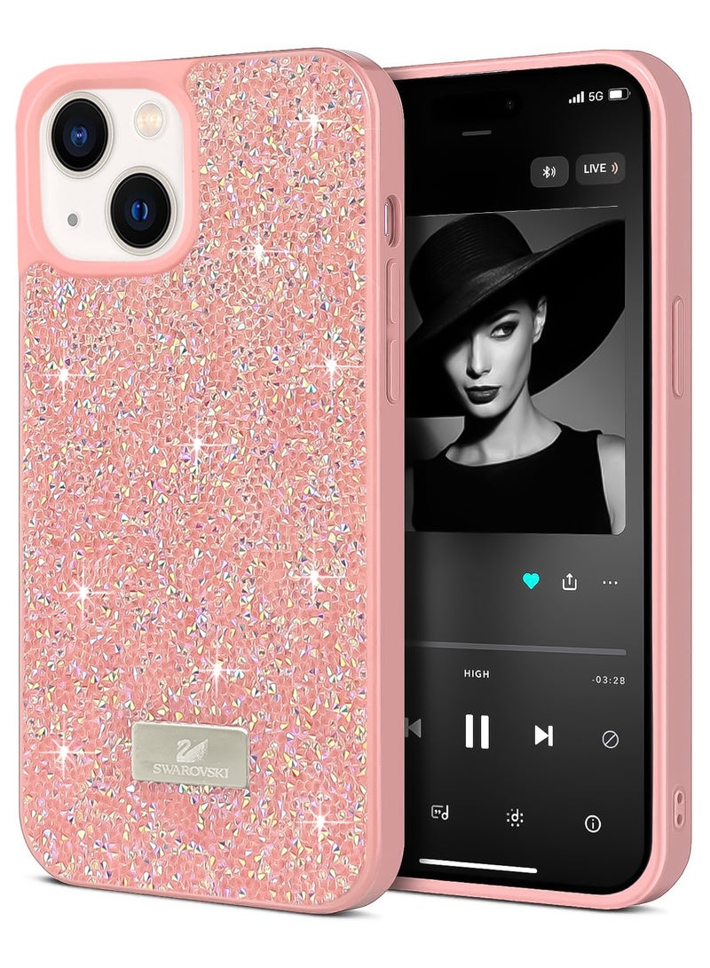 Glitter Back Case For Iphone 13/14 Luxury Bling Glitter Design Back Cover for Girls Women Bumper Anti-Scratch Bumper Slim Shell Phone Case (Pink)